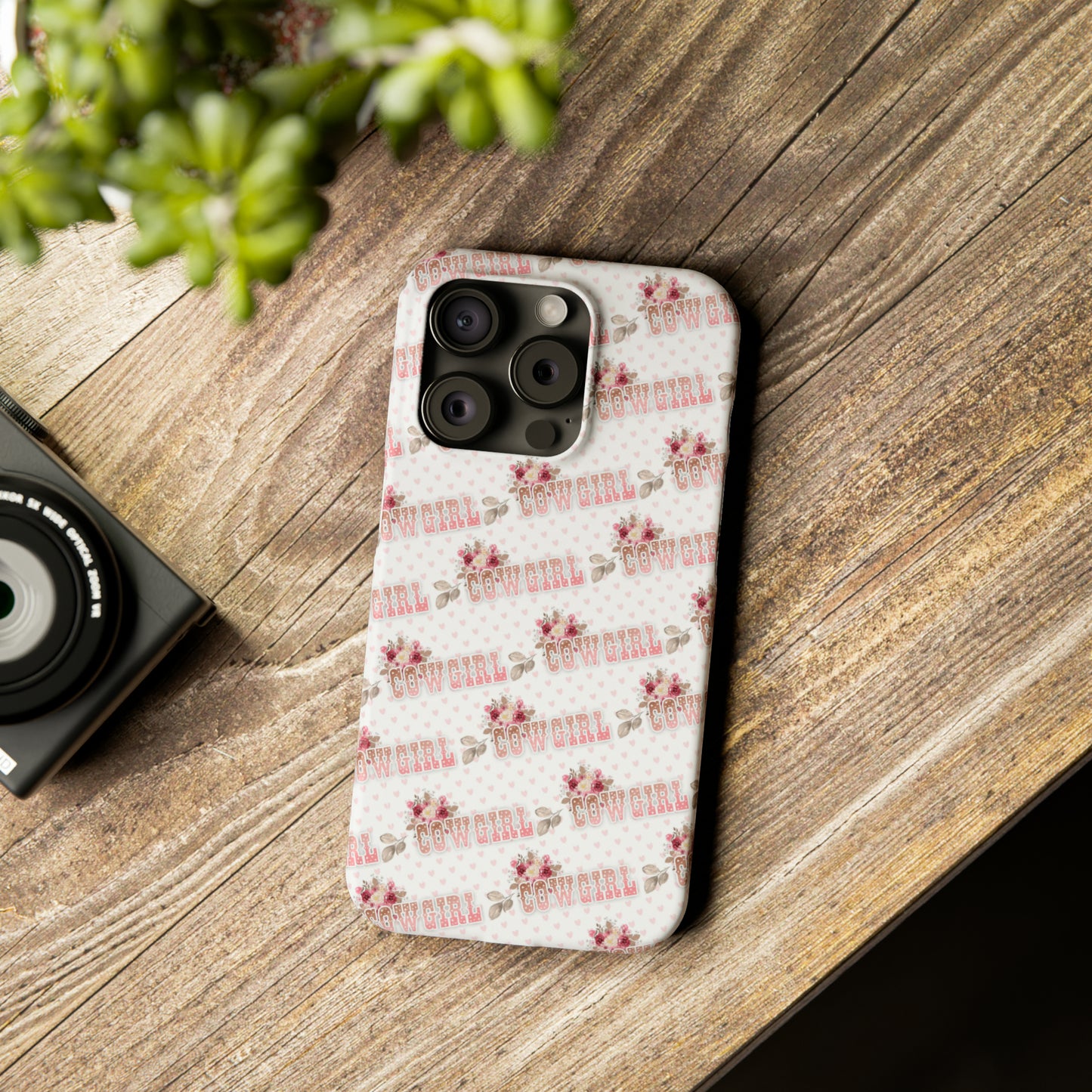 Pink Cowgirl and Flowers Iphone 15-12 Slim Phone Case