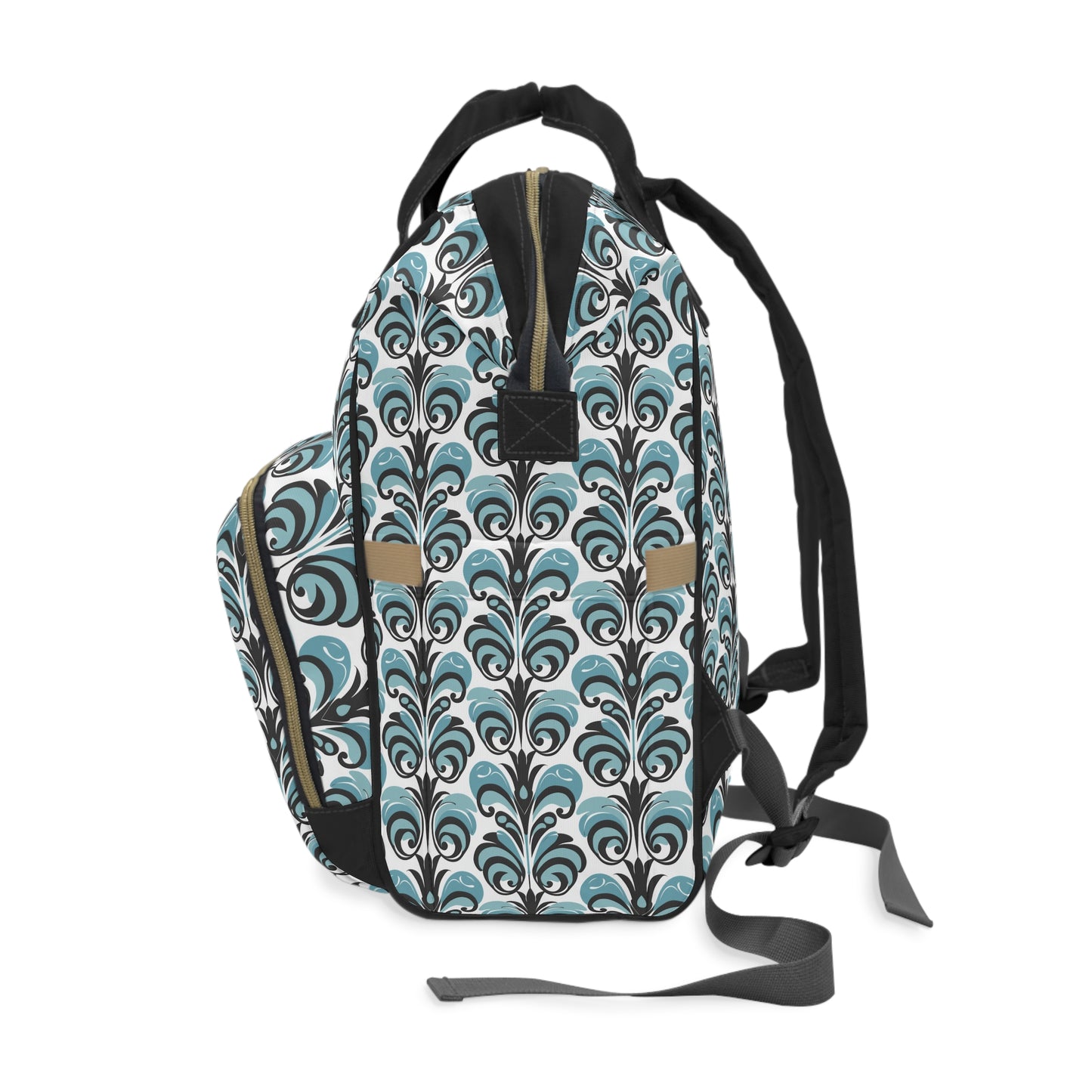 Vintage Blue & Black Swirl Pattern Multifunctional Diaper Backpack