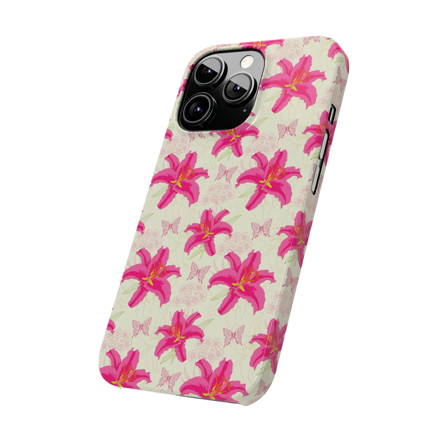 Large Lilies and Butterflies Iphone 15-12 Slim Phone Case