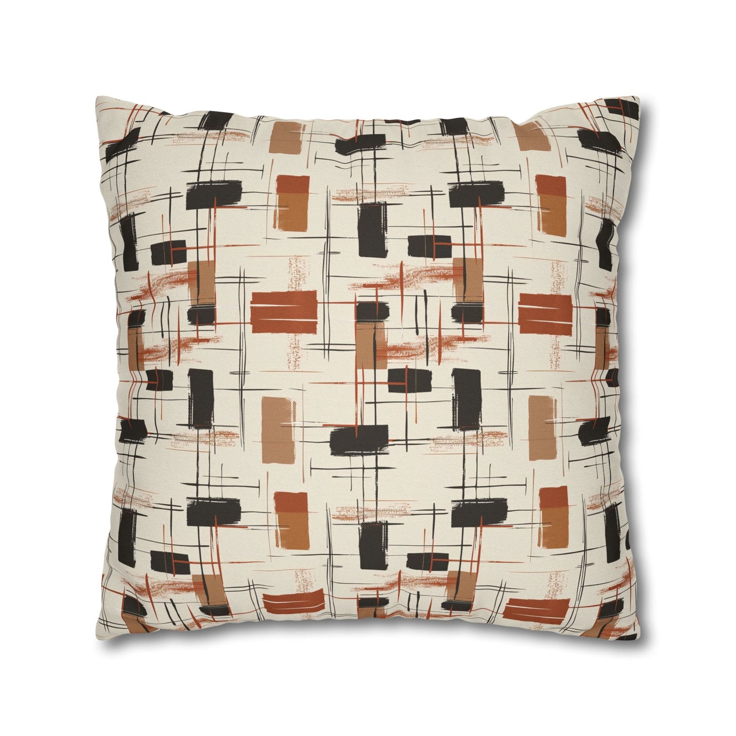 Modern Artistry in Bold and Minimalistic Pattern in a Palette of Black, Dark Orange, and Beige Spun Polyester Square Pillowcase 4 Sizes