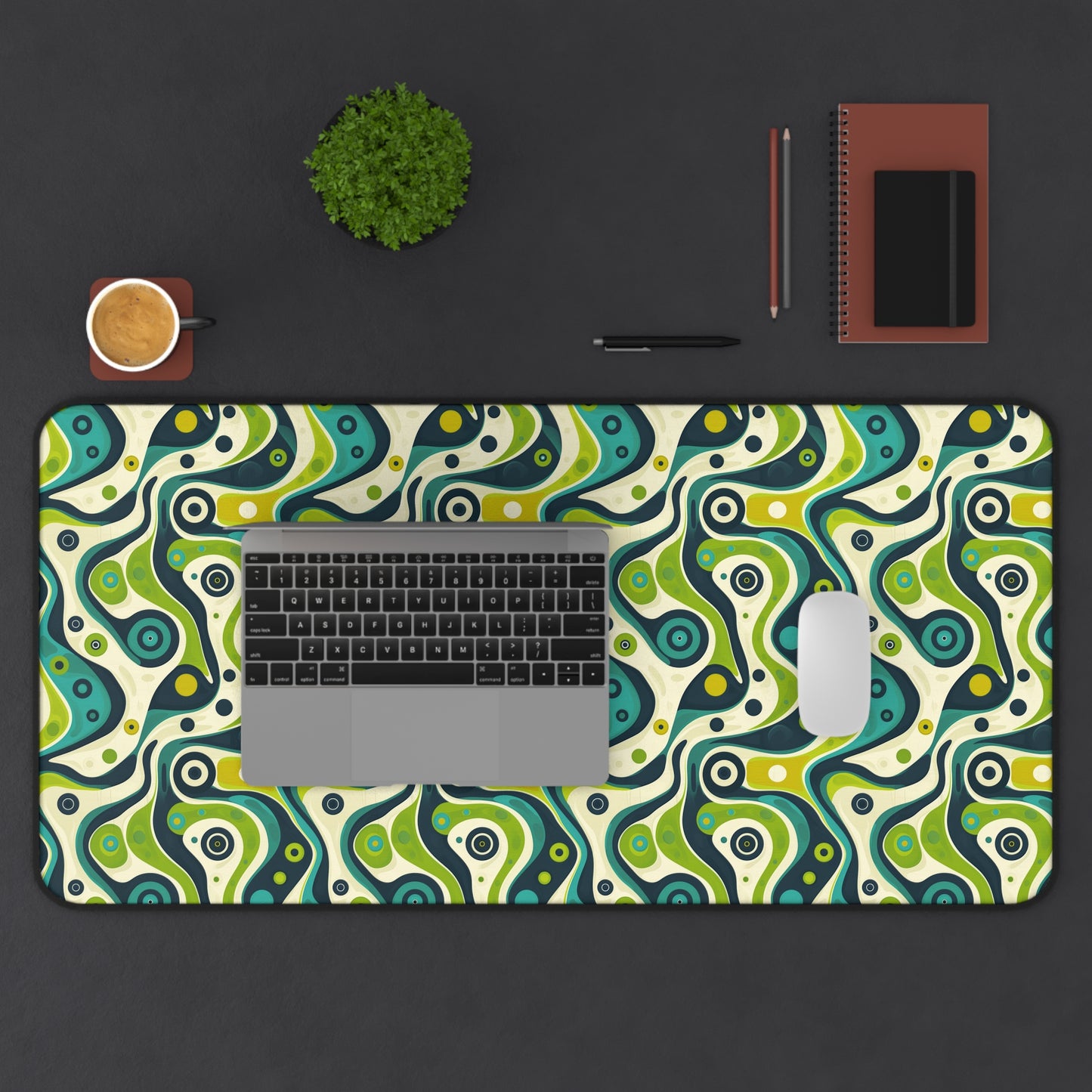 Groovy Retro Greens and Blues Abstract Waves Extended Gaming Mouse Pad  Desk Mat  - 3 Sizes