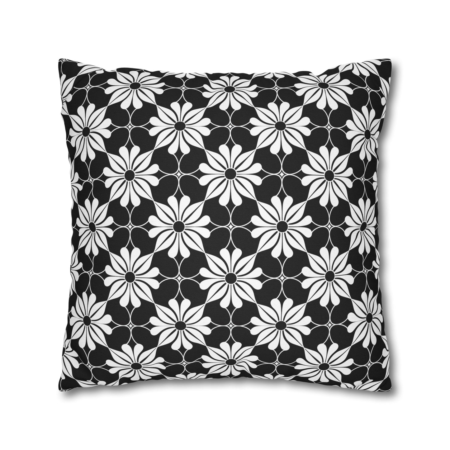 Retro Chic Monochrome Floral Geometric Flowers Spun Polyester Square Pillowcase 4 Sizes