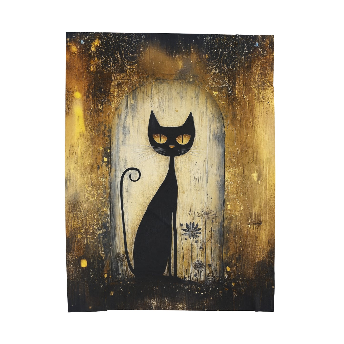 Mystique Regal Black Feline with a Golden Gaze Velveteen Plush Blanket 3 Sizes