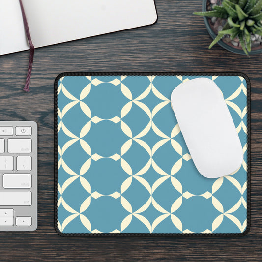 Modern Chic Aqua and Cream Geometric Pattern Mouse Pad with Finished Edges