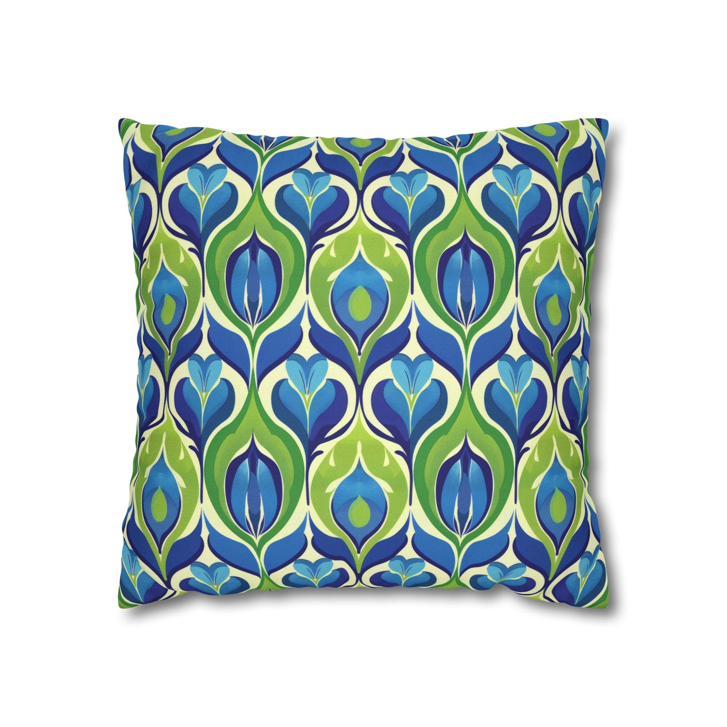 Retro Vibrant Peacock Blue and Green Floral Design Spun Polyester Square Pillowcase 4 Sizes