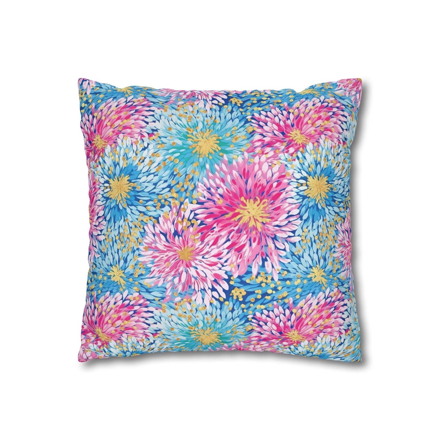 Pastel Harmony: Watercolor Chrysanthemums in Pink, Blue, and Yellow Spun Polyester Square Pillowcase 4 Sizes