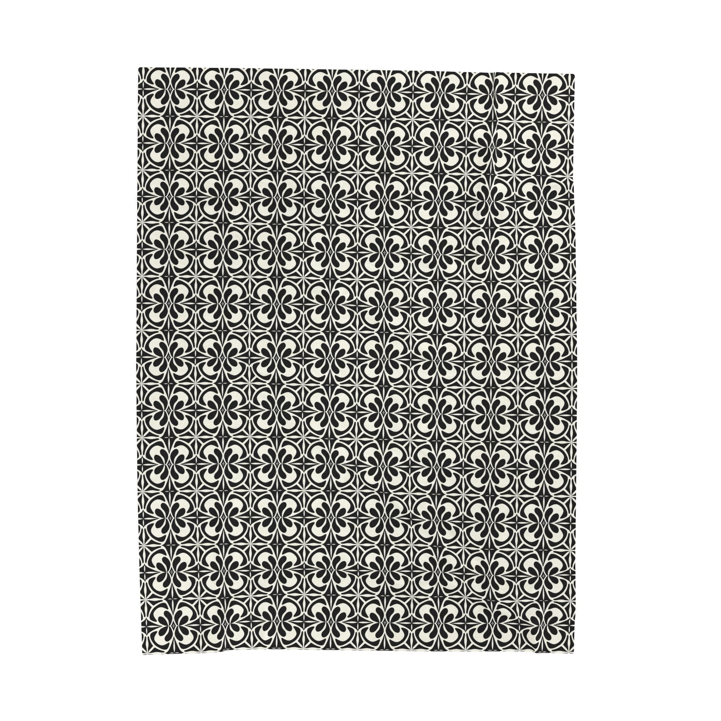 Vintage Retro Chic Bold Black and White Geometric Pattern Velveteen Plush Blanket 3 Sizes