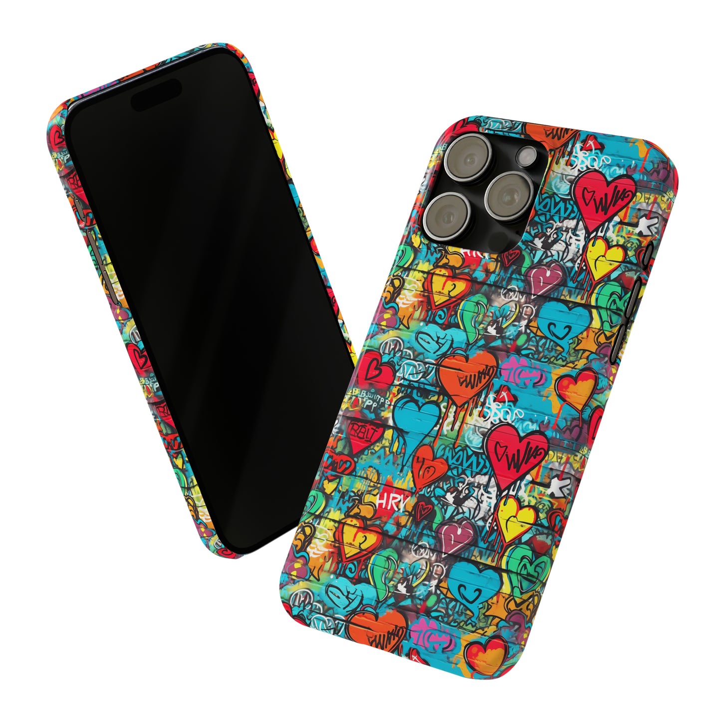 Street Art Graffiti Hearts Design Iphone 15-12 Slim Phone Case