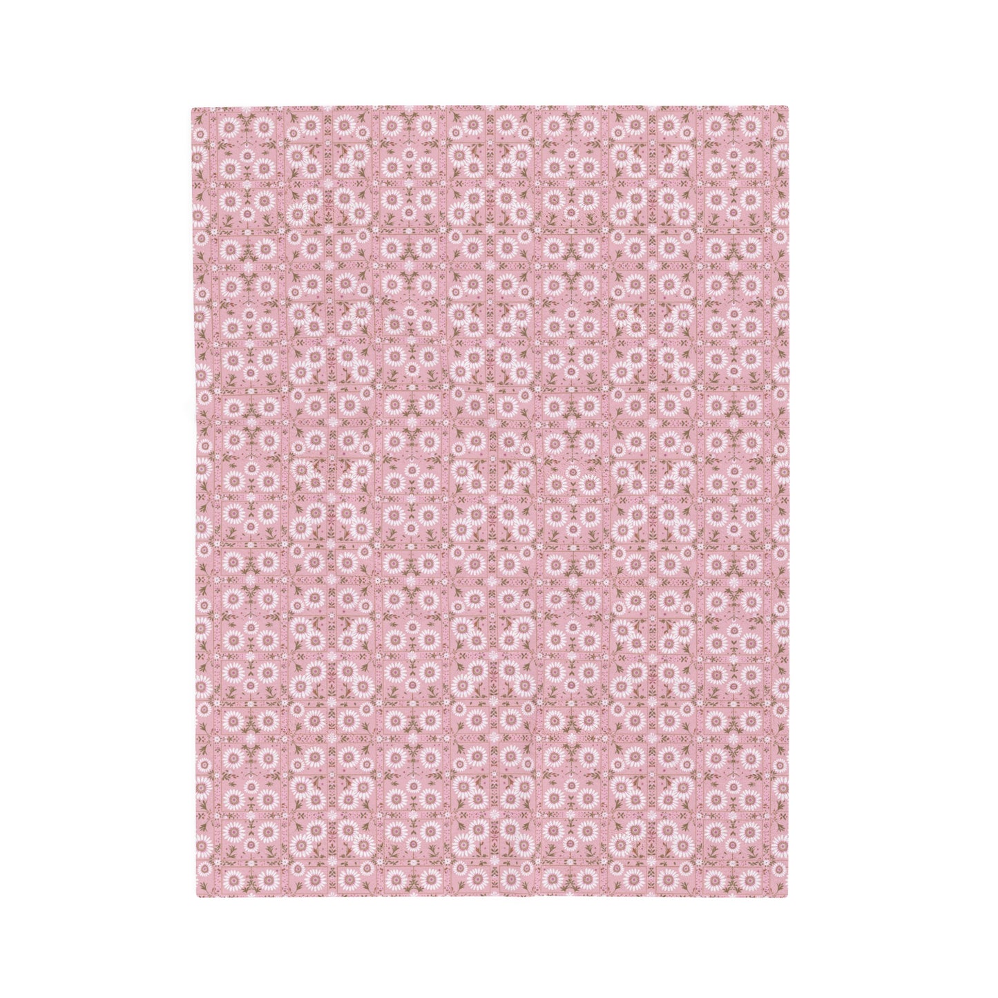 Charming Daisy Pink and White Floral Tile Pattern Velveteen Plush Blanket 3 Sizes