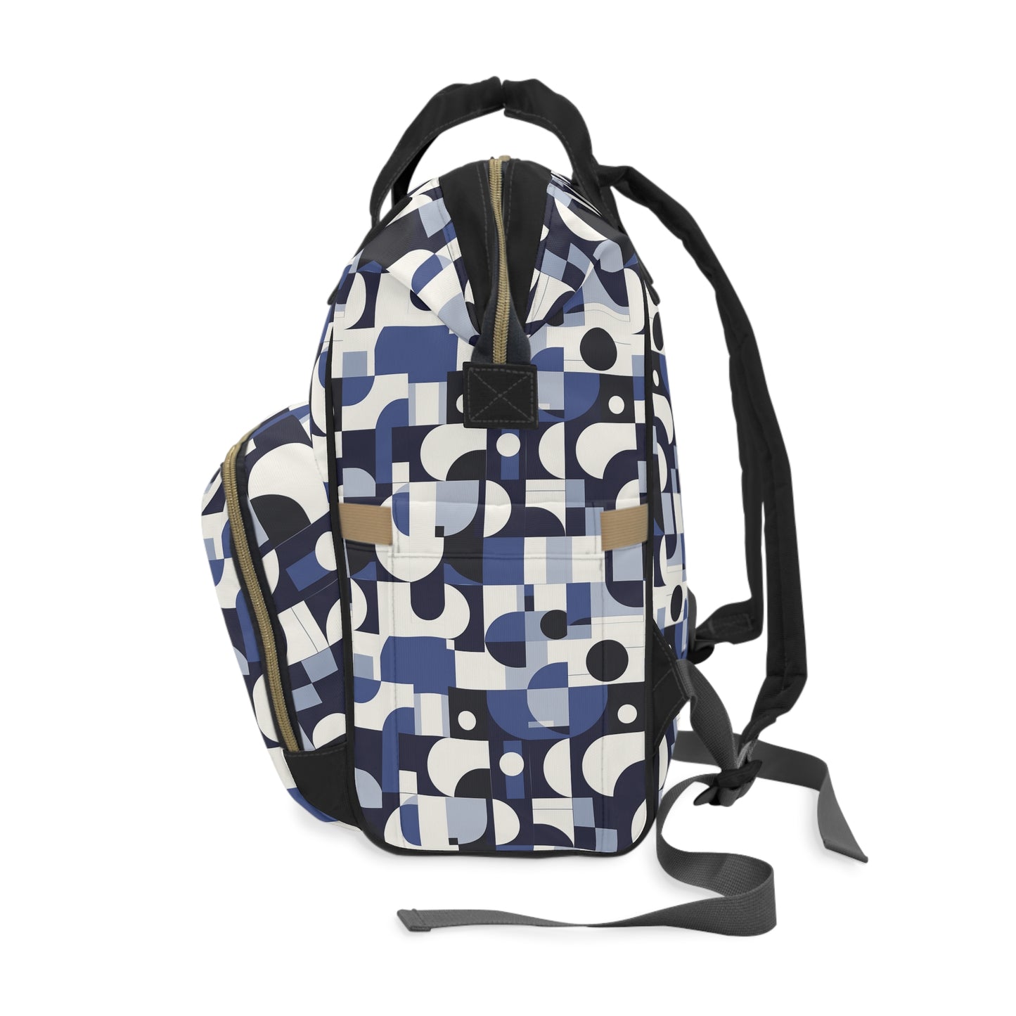 Navy Blue and White Mid-Century Modern Design Multifunctional Diaper Backpack