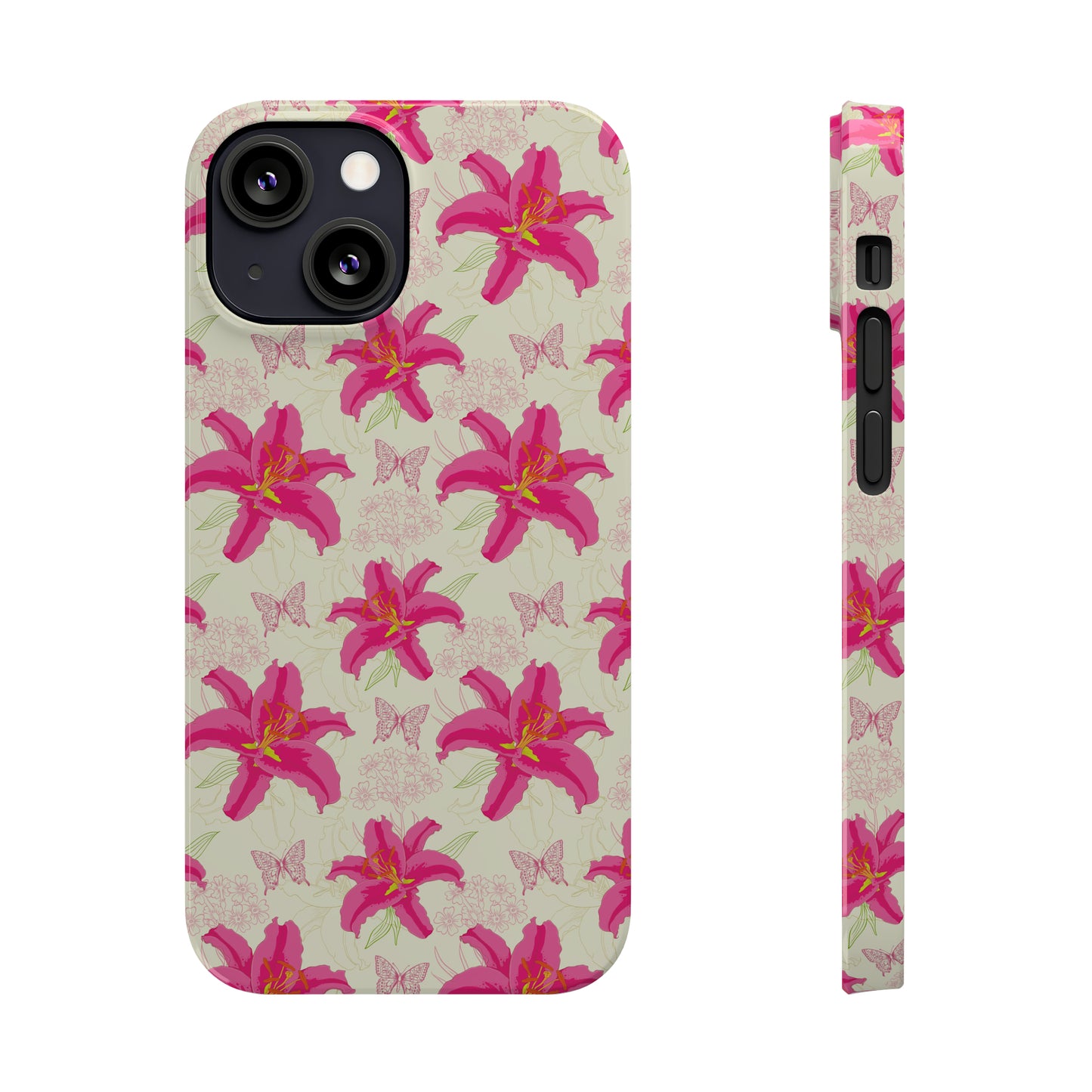 Large Lilies and Butterflies Iphone 15-12 Slim Phone Case