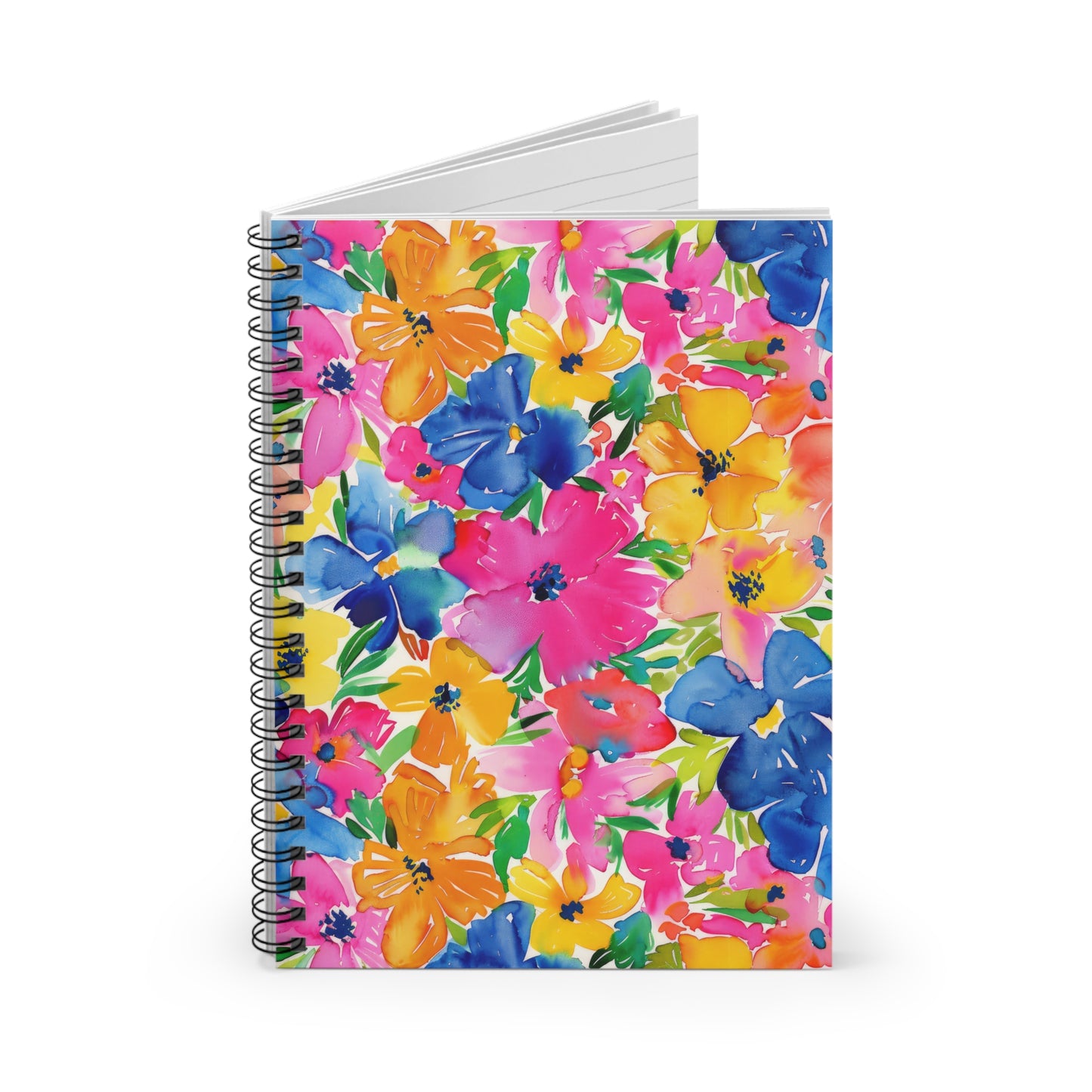 Springtime Kaleidoscope: Multi-color Watercolor Blossoms in Bloom Spiral Ruled Line Notebook