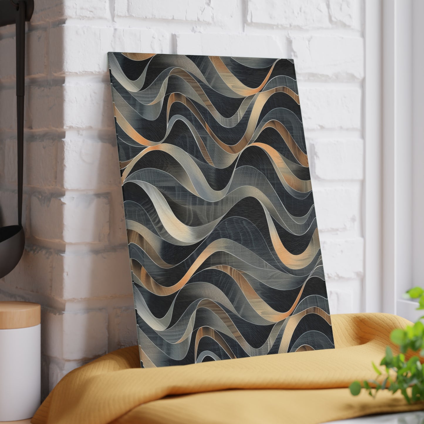 Artistic Fusion of Wavy Lines in a Palette of Silver, Gold, and Dark Hues Cutting Board 2 Sizes