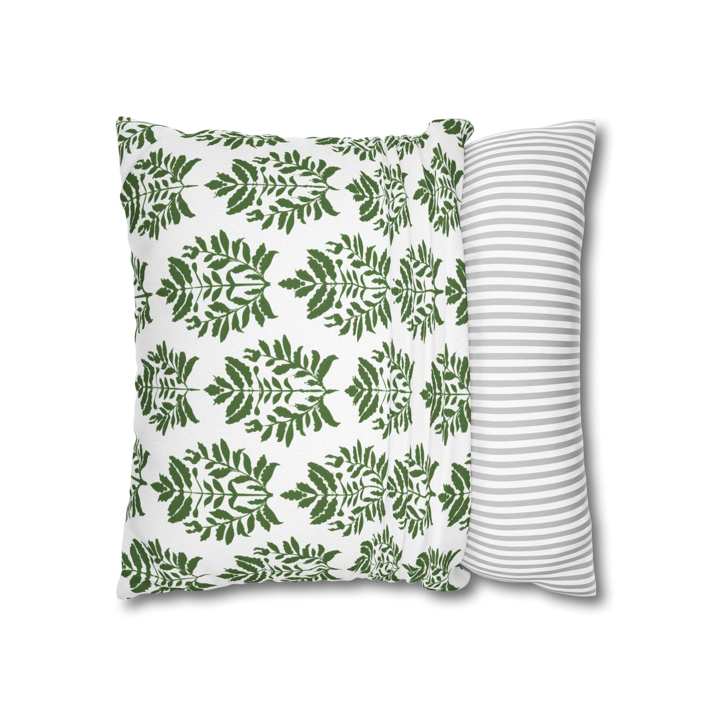 Verdant Harmony in Elegant Green Botanical Block Print Pattern Spun Polyester Square Pillowcase 4 Sizes