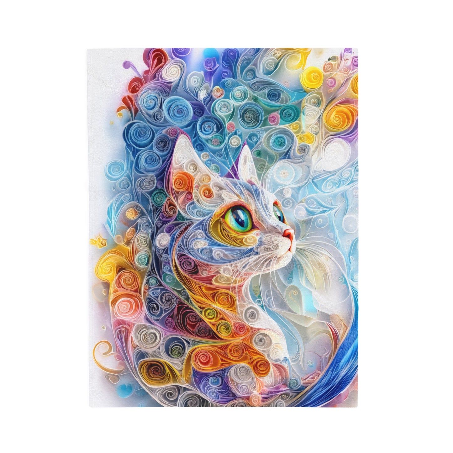 Mesmerizing Quilled Paper Art Cat Portrait in Vibrant Hues Velveteen Plush Blanket 3 Sizes