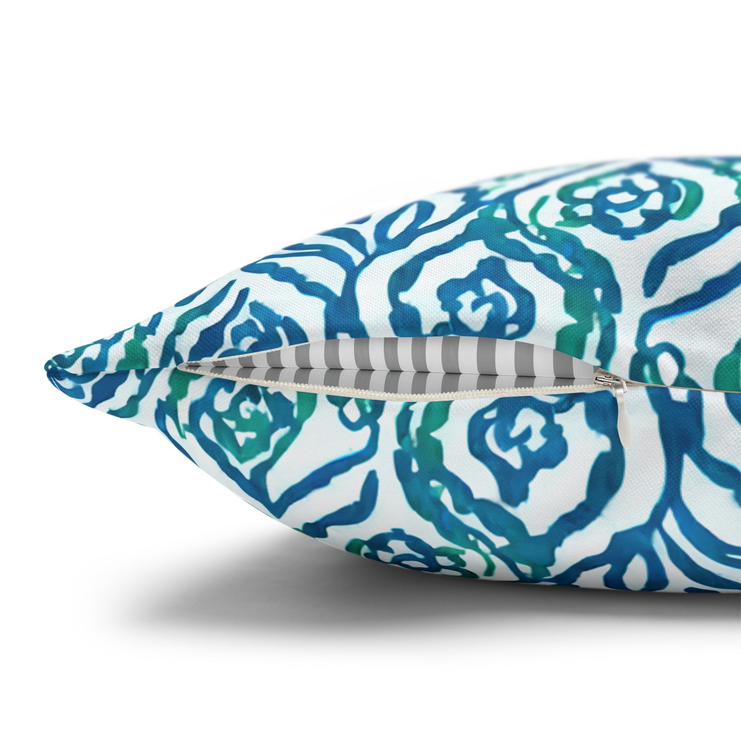 Cool Breeze Elegance: Abstract Damask Pattern in Green and Blue Spun Polyester Square Pillowcase 4 Sizes