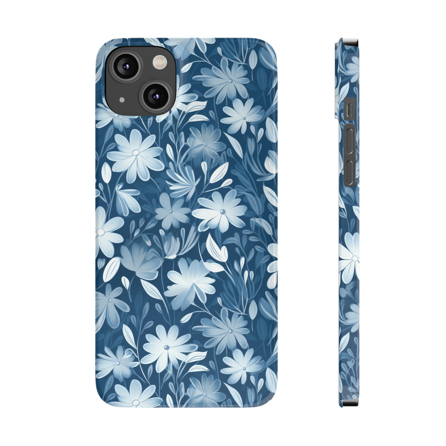 Gentle Elegance: Soft Muted Blue Flower Design Iphone 15-12 Slim Phone Case