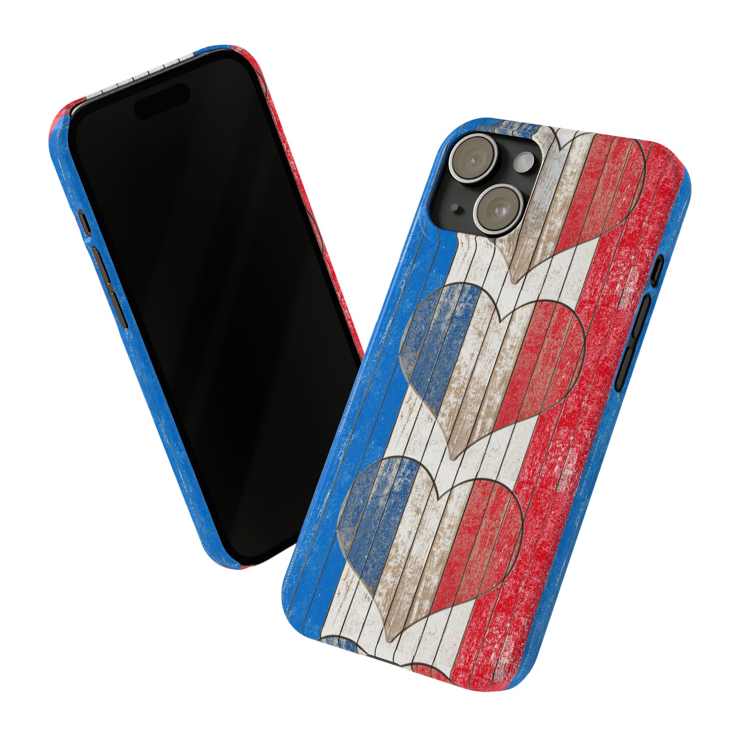 Painted Heart in Red White Blue Wood Wall Iphone 15-12 Slim Phone Case