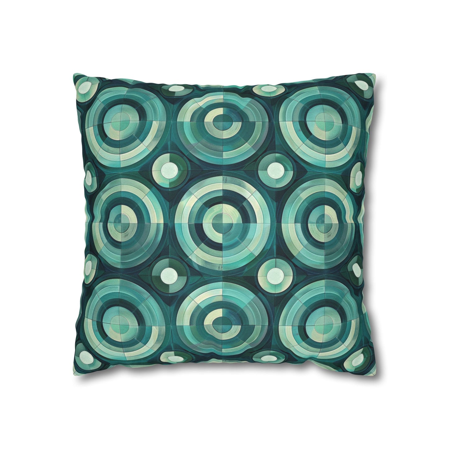Oceanic Echoes of Layered Circles in Turquoise and Aqua Spun Polyester Square Pillowcase 4 Sizes