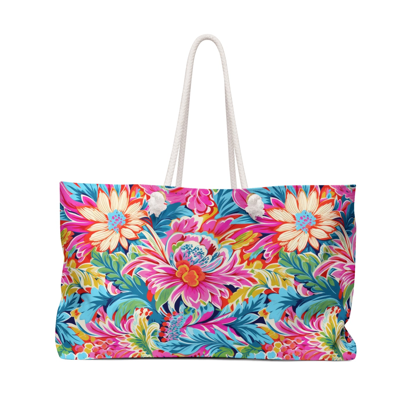 Coastal Summer Blooms: Bright Floral Watercolors in Coastal Hues Oversized Weekender Bag