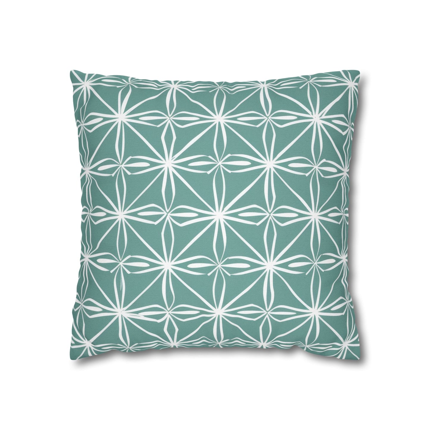 Elegant Minimalist Geometric Line Art in White and Teal Pattern Spun Polyester Square Pillowcase 4 Sizes