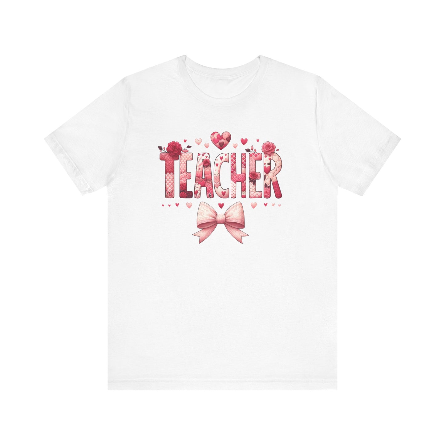 Coquette Teacher Valentines Hearts Bows Theme Print Jersey Short Sleeve T-shirt