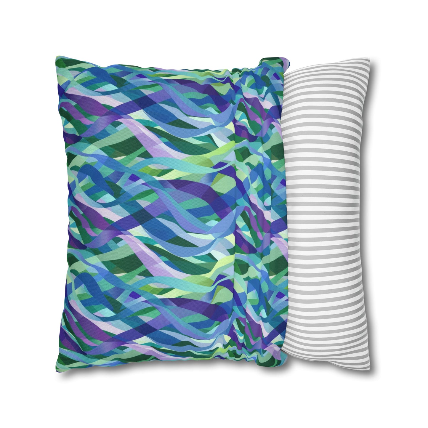 Vibrant Purple Blue and Green Ribbons Spun Polyester Square Pillowcase 4 Sizes