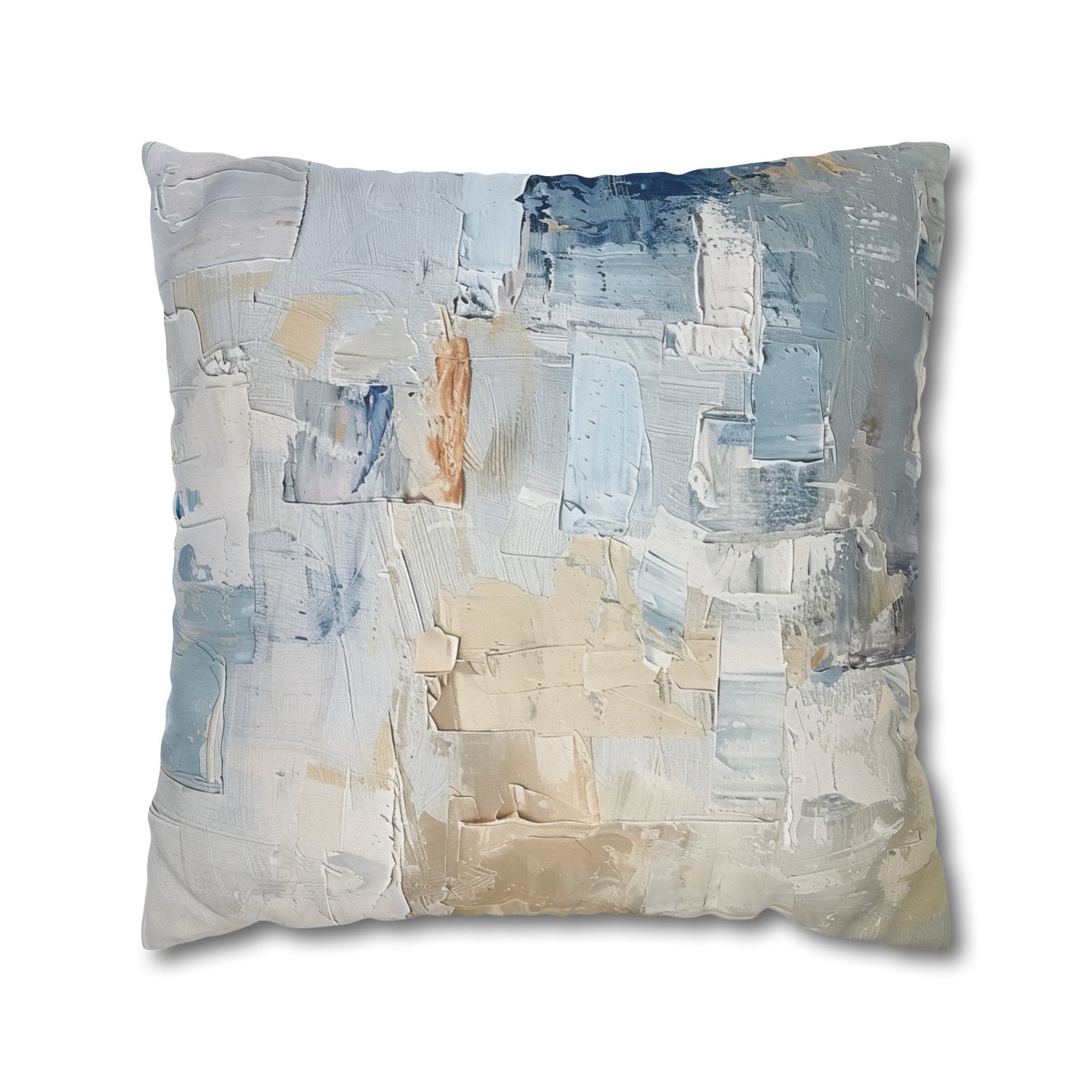 Bold Contrasts Abstract Tan, Grey and Blue Color Blocking with Heavy Strokes Spun Polyester Square Pillowcase 4 Sizes