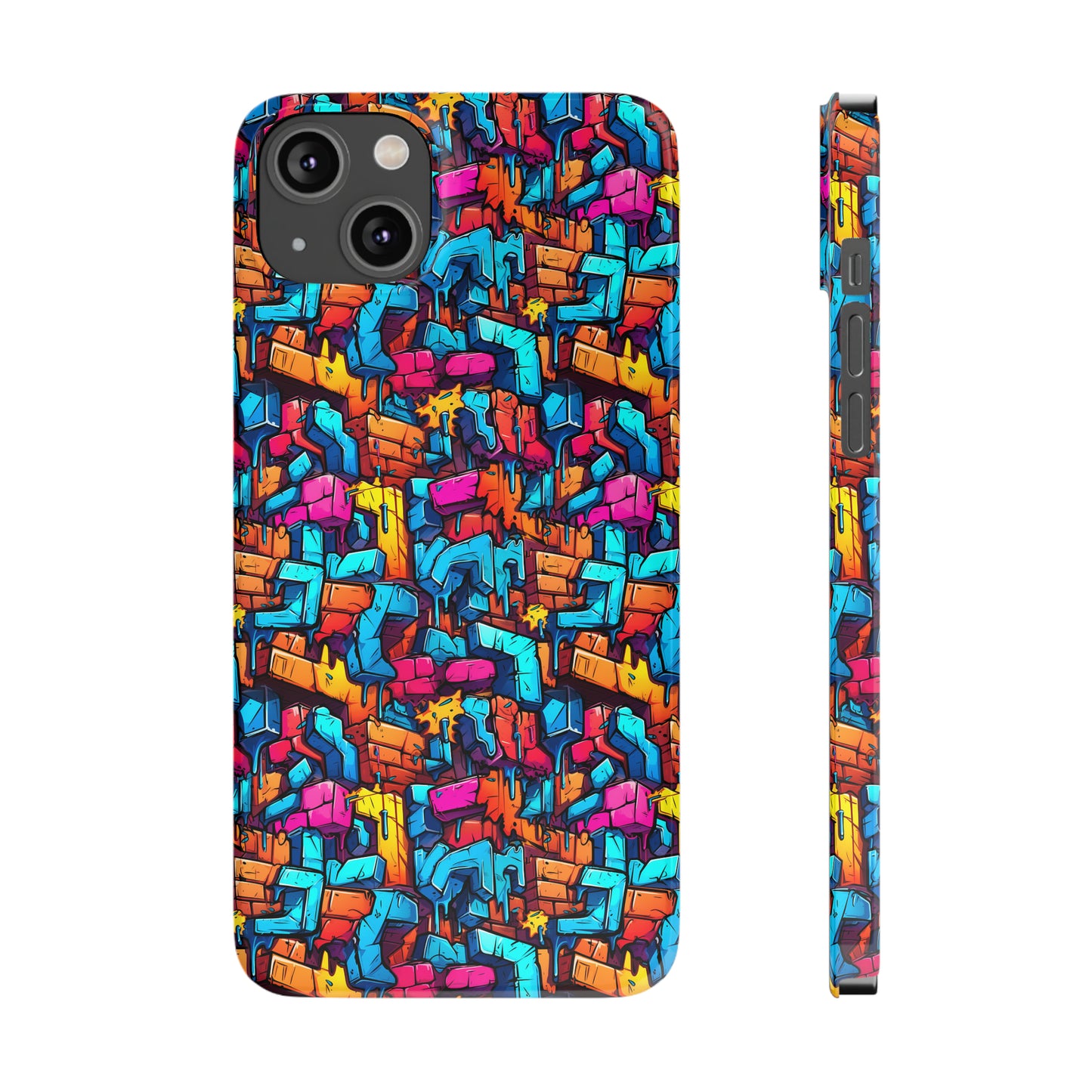 3D Rainbow Colored Graphic Blocks Design Iphone 15-12 Slim Phone Case