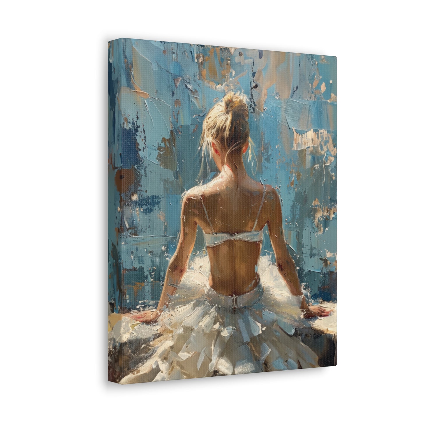 Sunlit Serenity Ballerina in White Dress, Bathed in Sunlight and Blue Skies with Back Turned Print on Canvas Gallery - 13 Sizes