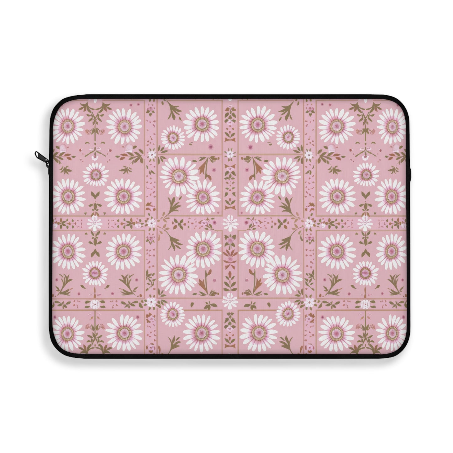 Charming Daisy Pink and White Floral Tile Pattern Laptop or Ipad Protective Sleeve 3 Sizes Available