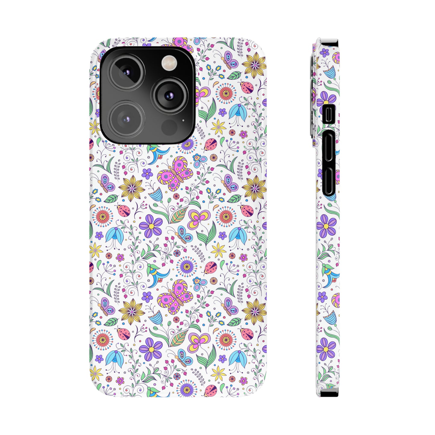 Butterflies and Flowers Iphone 15-12 Slim Phone Case