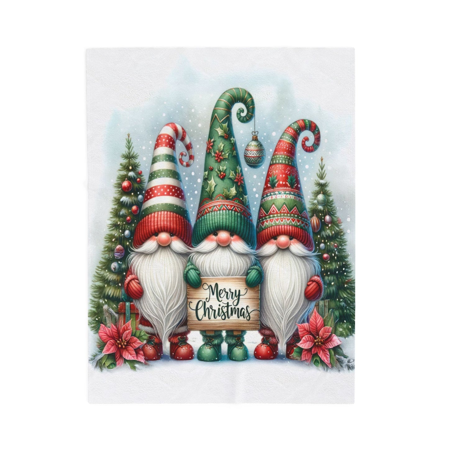 Gnomes Merry Christmas Velveteen Plush Blanket 3 Sizes