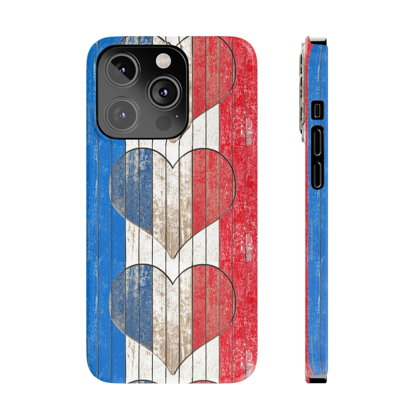 Painted Heart in Red White Blue Wood Wall Iphone 15-12 Slim Phone Case