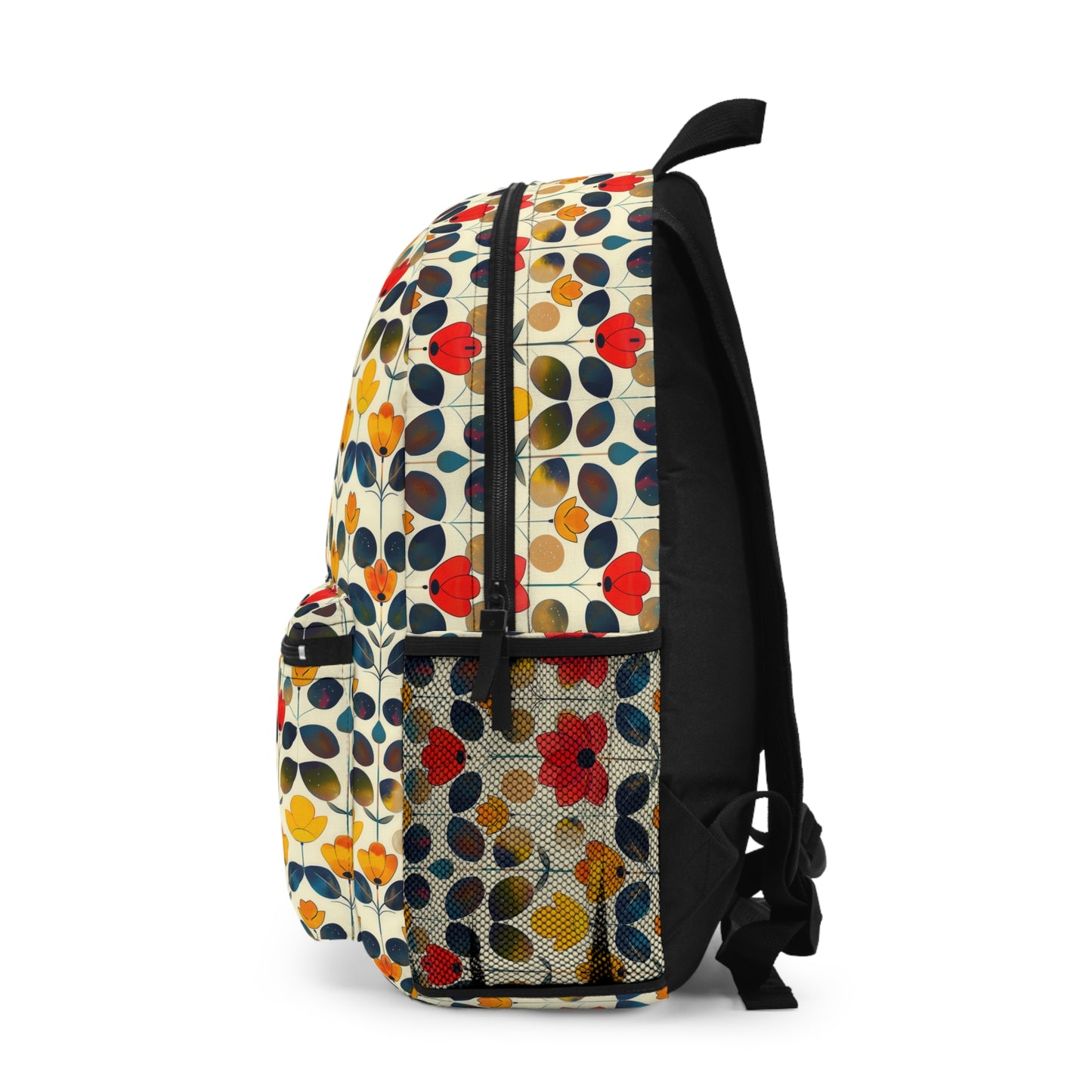 Whimsical Yellow, Red, and Blue Flower Design Lightweight Stylish Durable Backpack (Made in USA)