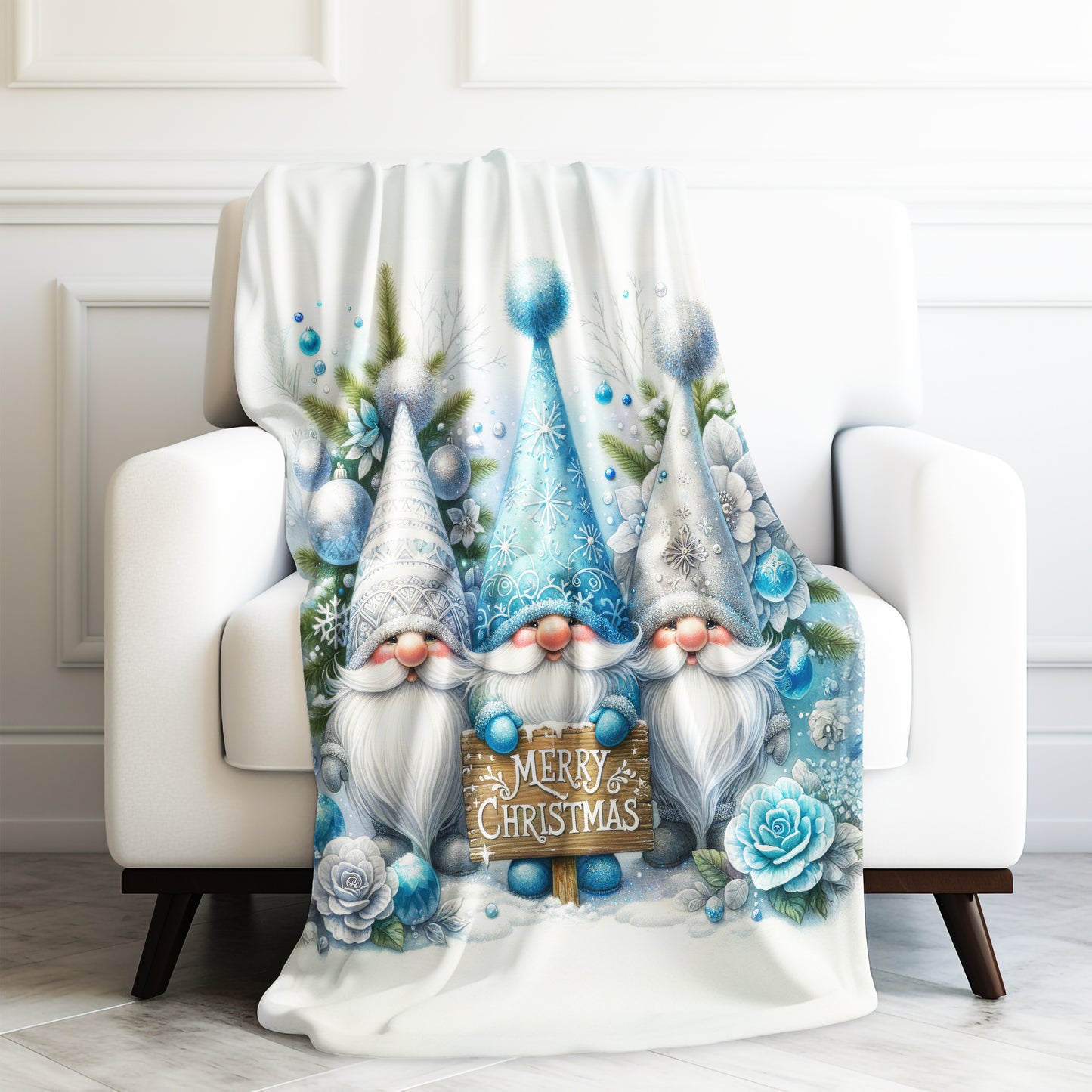 Gnomes Merry Christmas Velveteen Plush Blanket 3 Sizes