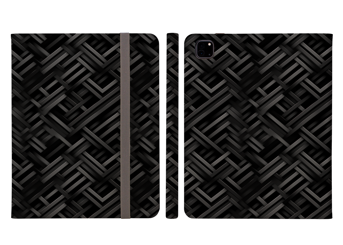 Modern Woven Maze Sleek Black Geometric Pattern Ipad Pro 11 & Pro 12.9 Protective Case and Pencil Holder