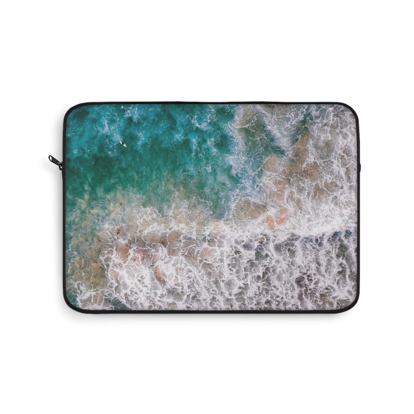 Ocean's Embrace: Deep Green Waters with White Waves Crashing onto the Beach Laptop or Ipad Protective Sleeve 3 Sizes Available