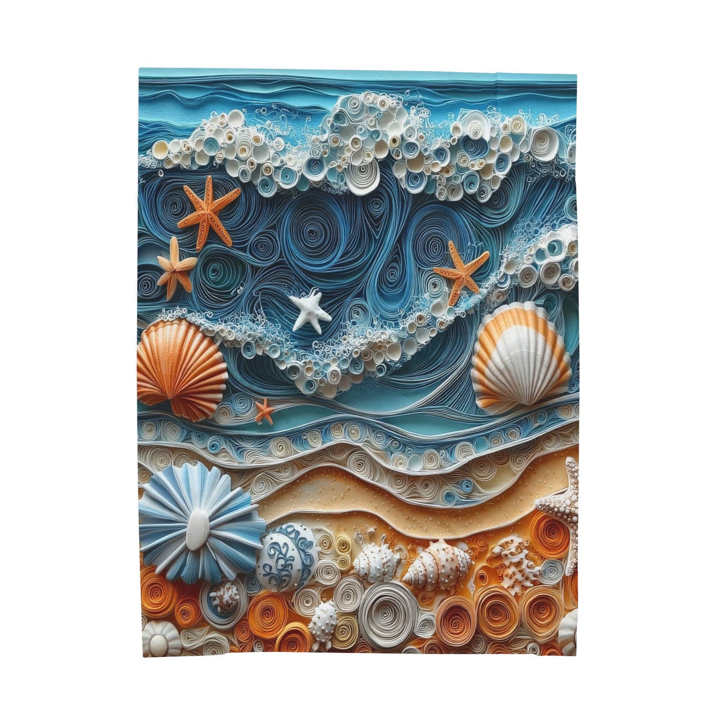 Sea Scape Sea Shells Starfish Ocean Beach Velveteen Plush Blanket 3 Sizes