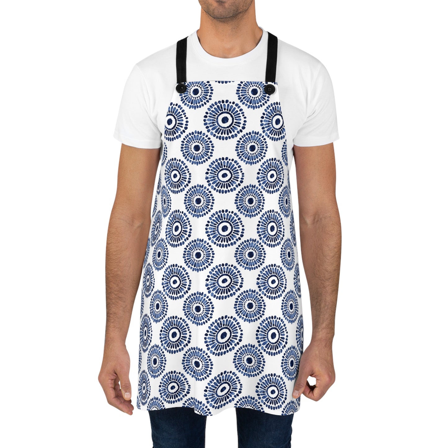 Indigo Sunburst Simple Folk-Inspired Dot Pattern Design Kitchen Chef Apron