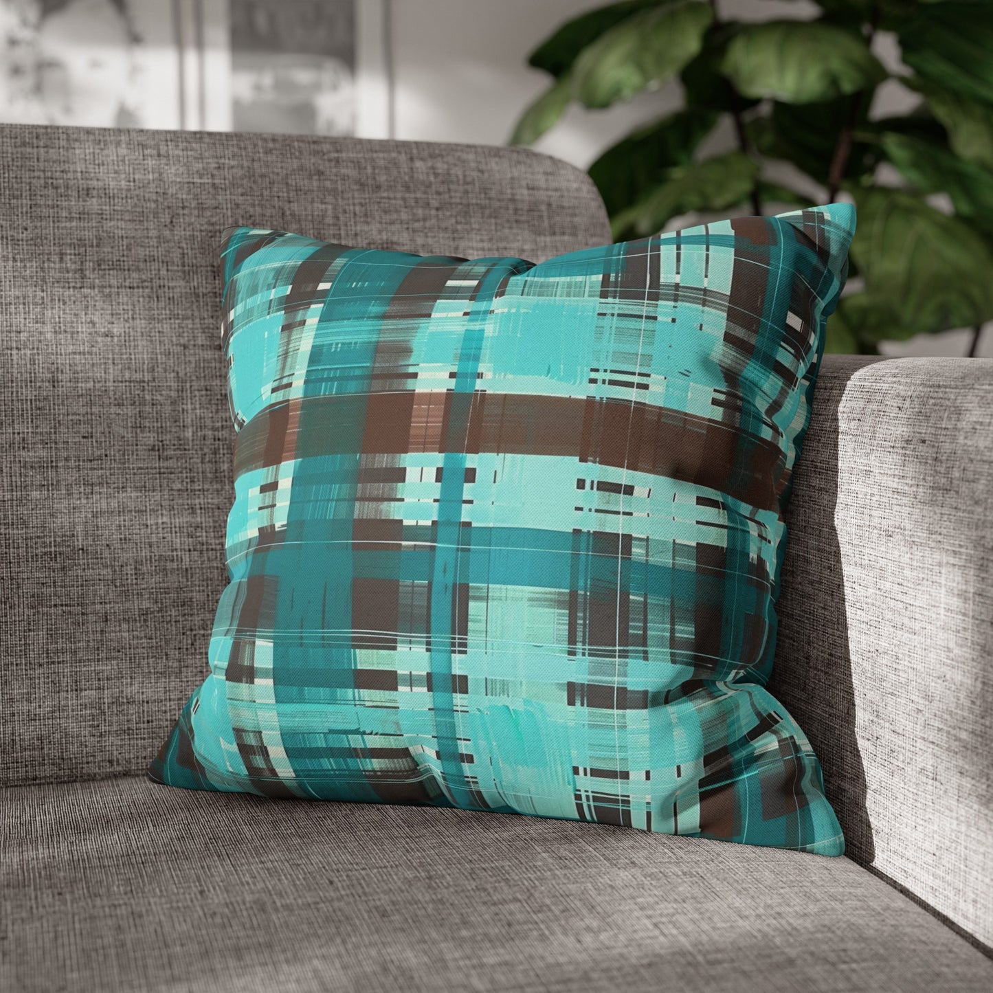 Bold Abstract Watercolor Plaid in Shades of Green and Brown Spun Polyester Square Pillowcase 4 Sizes