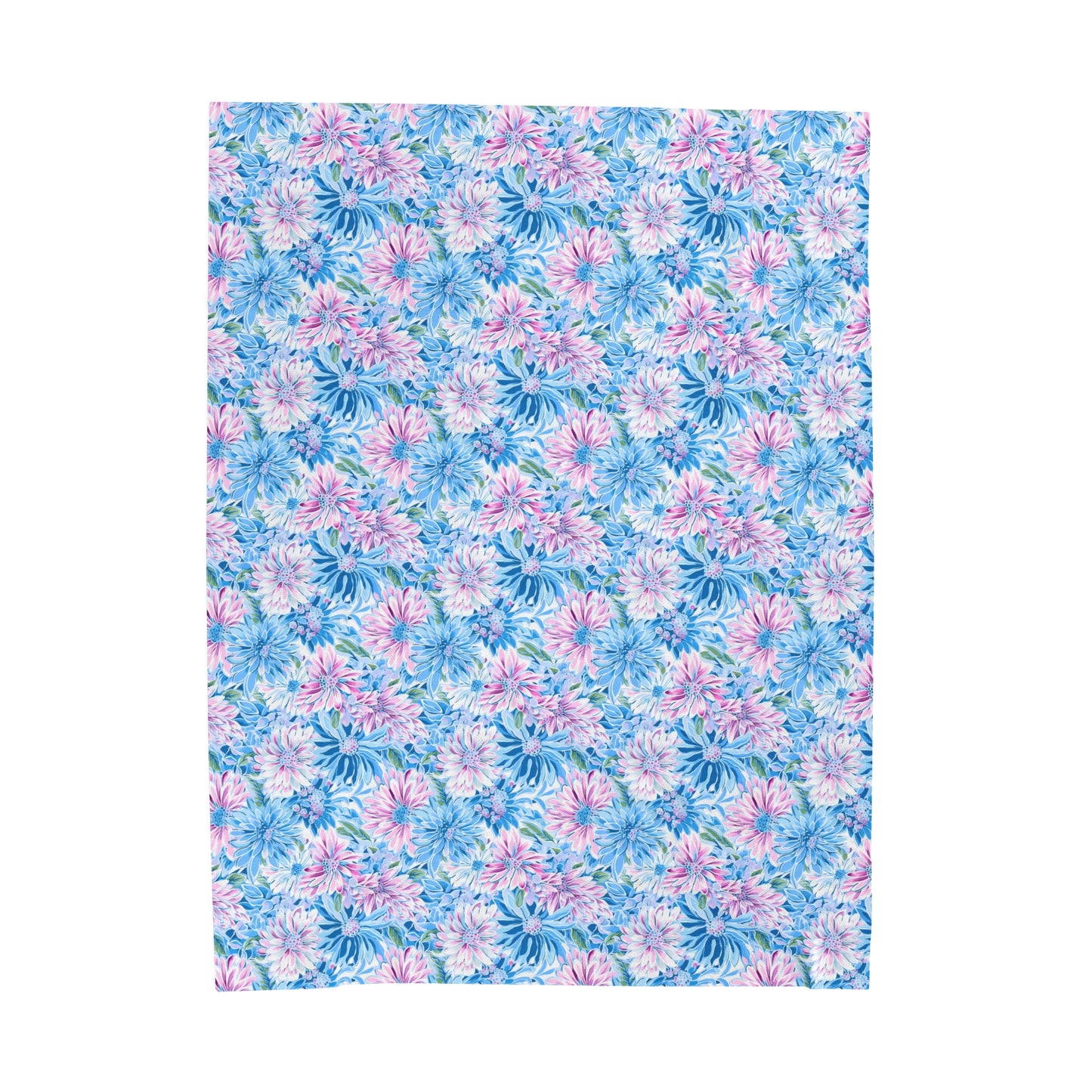 Pastel Blossom Symphony: Spring Flowers in Soft Pink and Blue Hues Velveteen Plush Blanket 3 Sizes