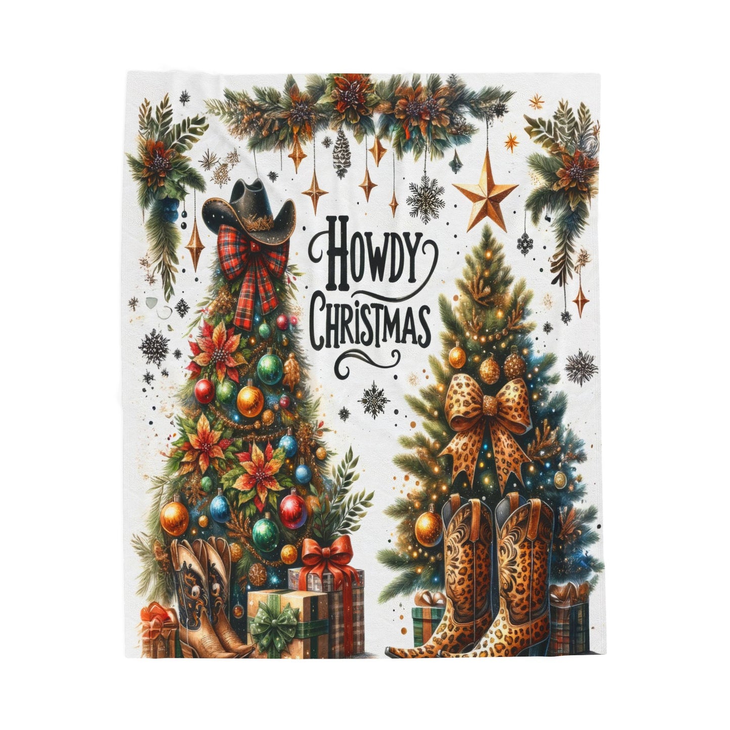 Country Western Howdy Christmas Velveteen Plush Blanket 3 Sizes