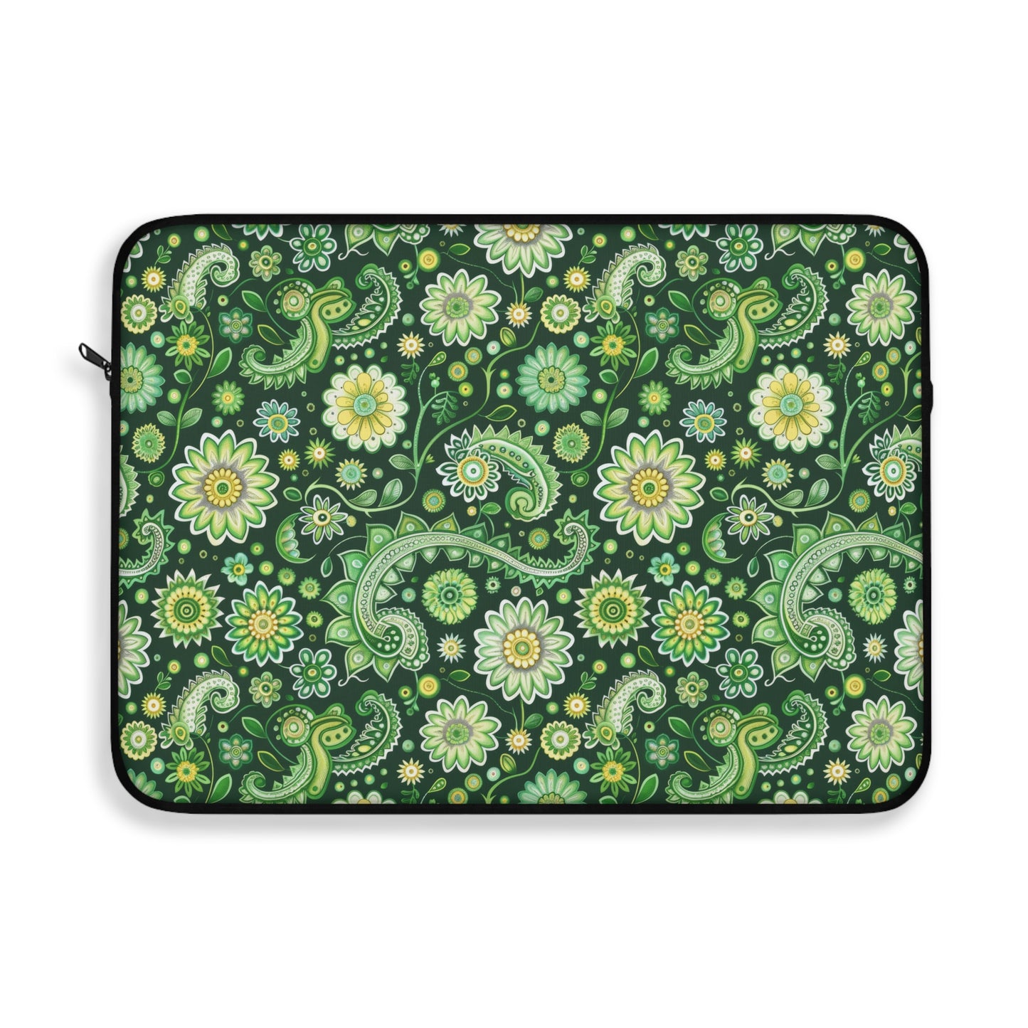 Emerald Oasis in Lush Paisley and Floral Mandala in Soothing Green Tones Laptop or Ipad Protective Sleeve 3 Sizes Available