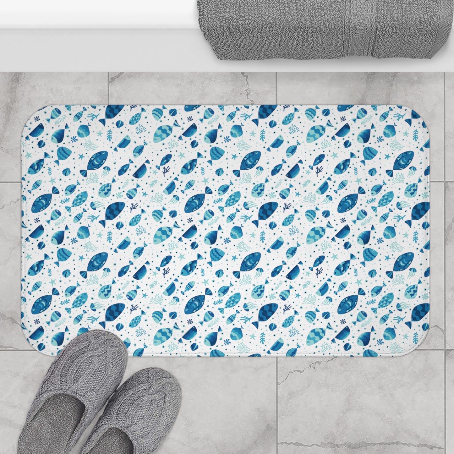 Fish and Stars Ocean Theme Design  - Bathroom Non-Slip Mat 2 Sizes