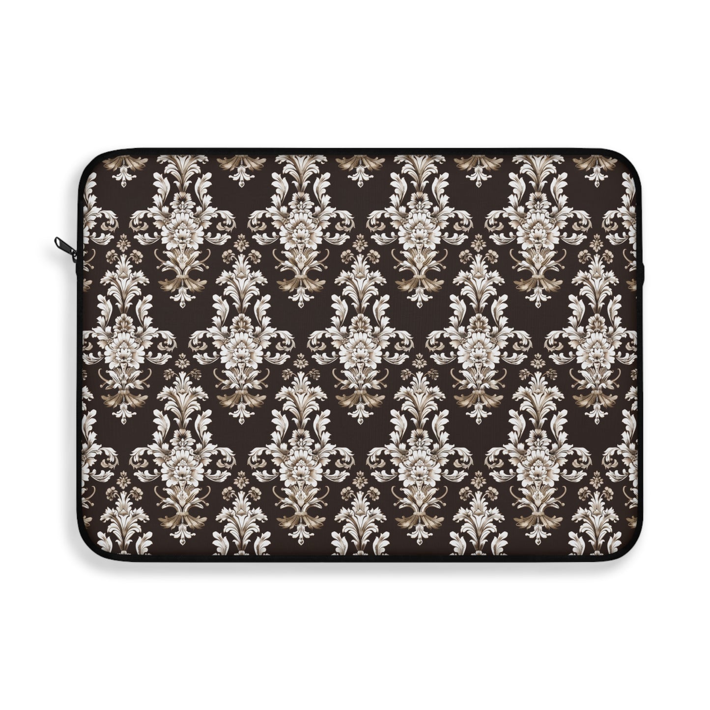 Elegant Rococo Pattern of Intricate Brown and White Floral Scroll Design Laptop or Ipad Protective Sleeve 3 Sizes Available