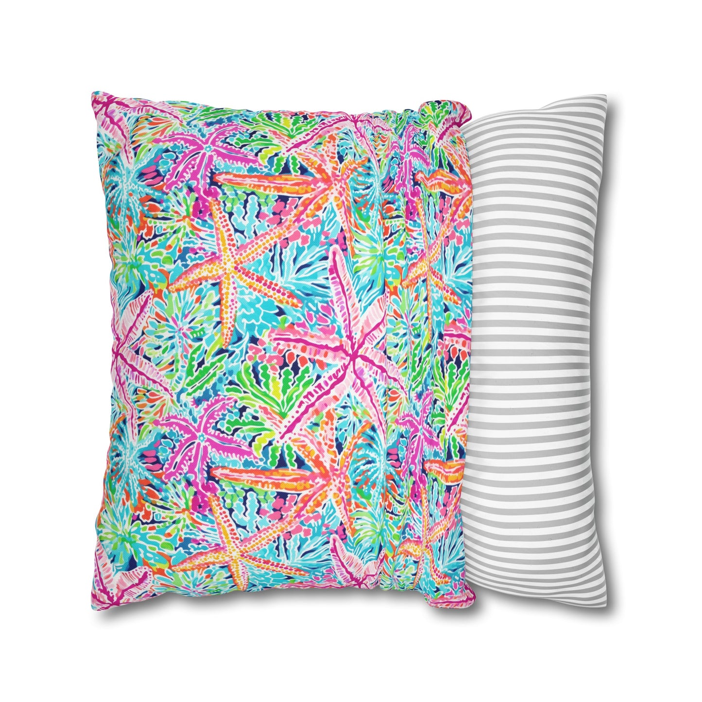 Oceanic Opulence: Vibrant Watercolor Starfish in a Sea of Color Spun Polyester Square Pillowcase 4 Sizes