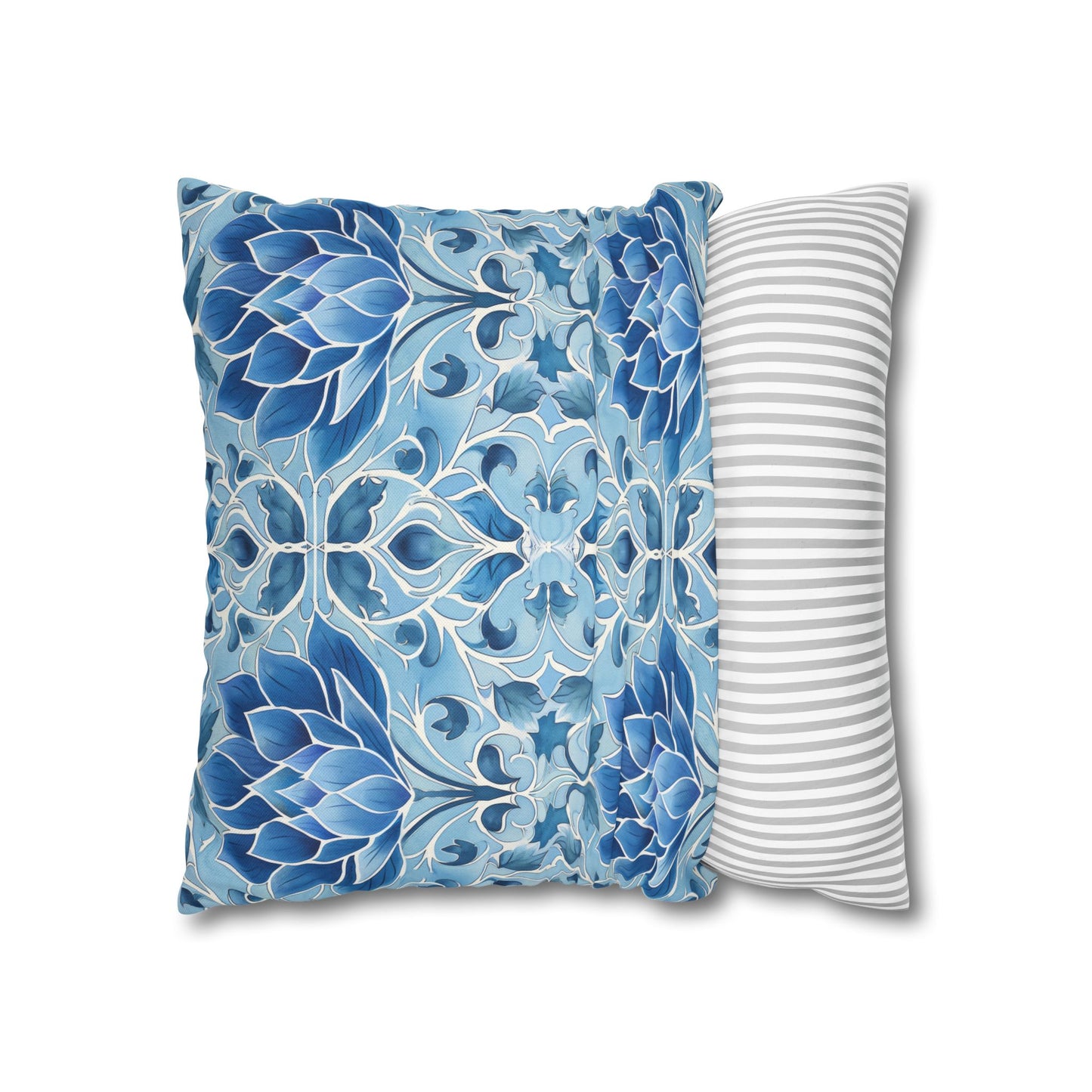 Exquisite Blue Lotus Elegance Floral Mosaic Design Spun Polyester Square Pillowcase 4 Sizes