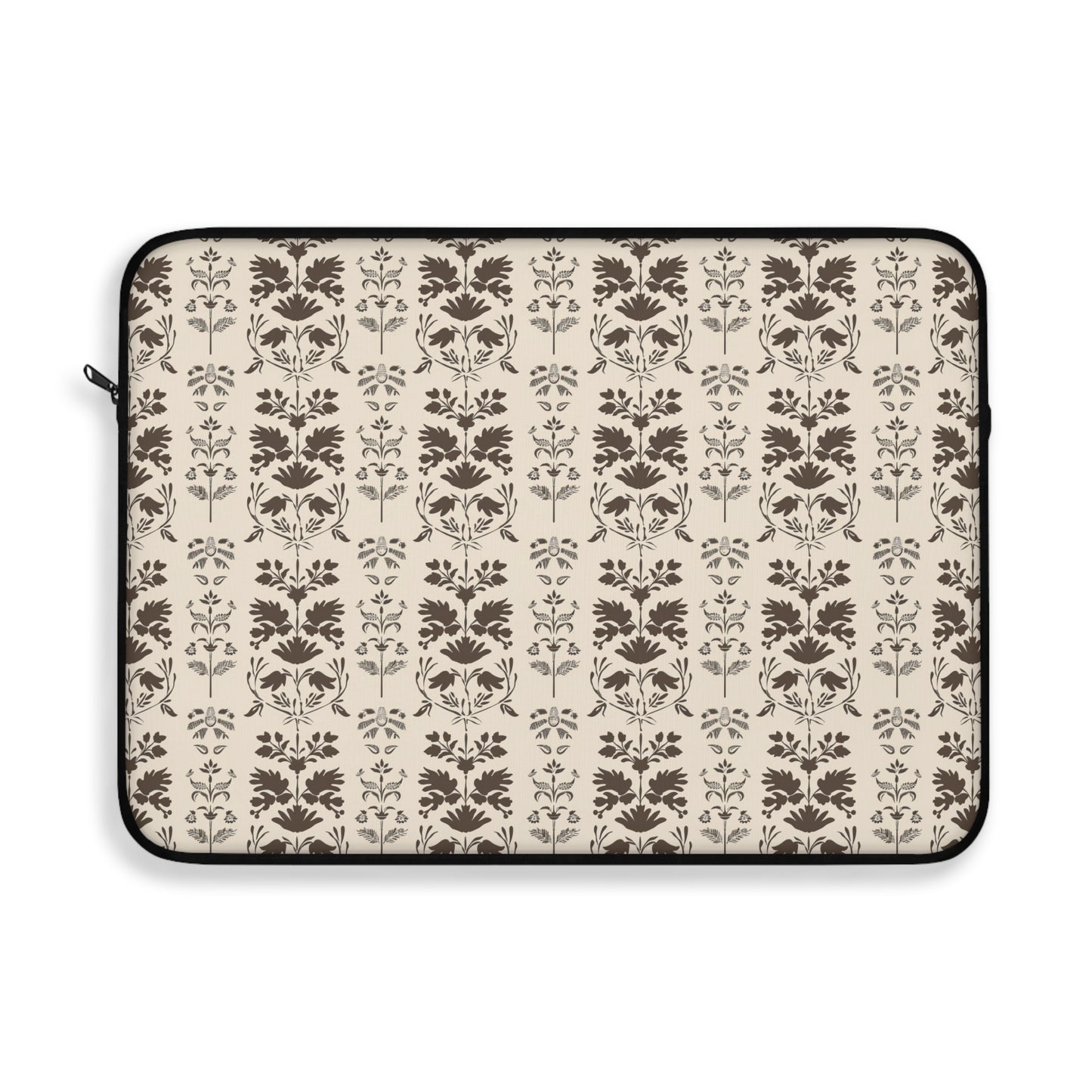 Early American Stencil-Inspired Beige and Brown Floral Pattern Laptop or Ipad Protective Sleeve 3 Sizes Available