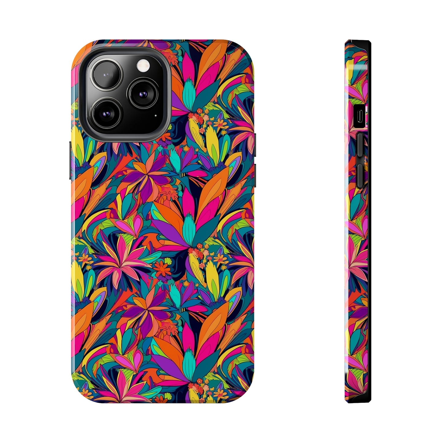 Tropical Neon Flowers Iphone Tough Phone Case